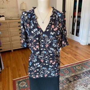LOFT Floral Shortsleeved Blouse - Mixed Media - Size L